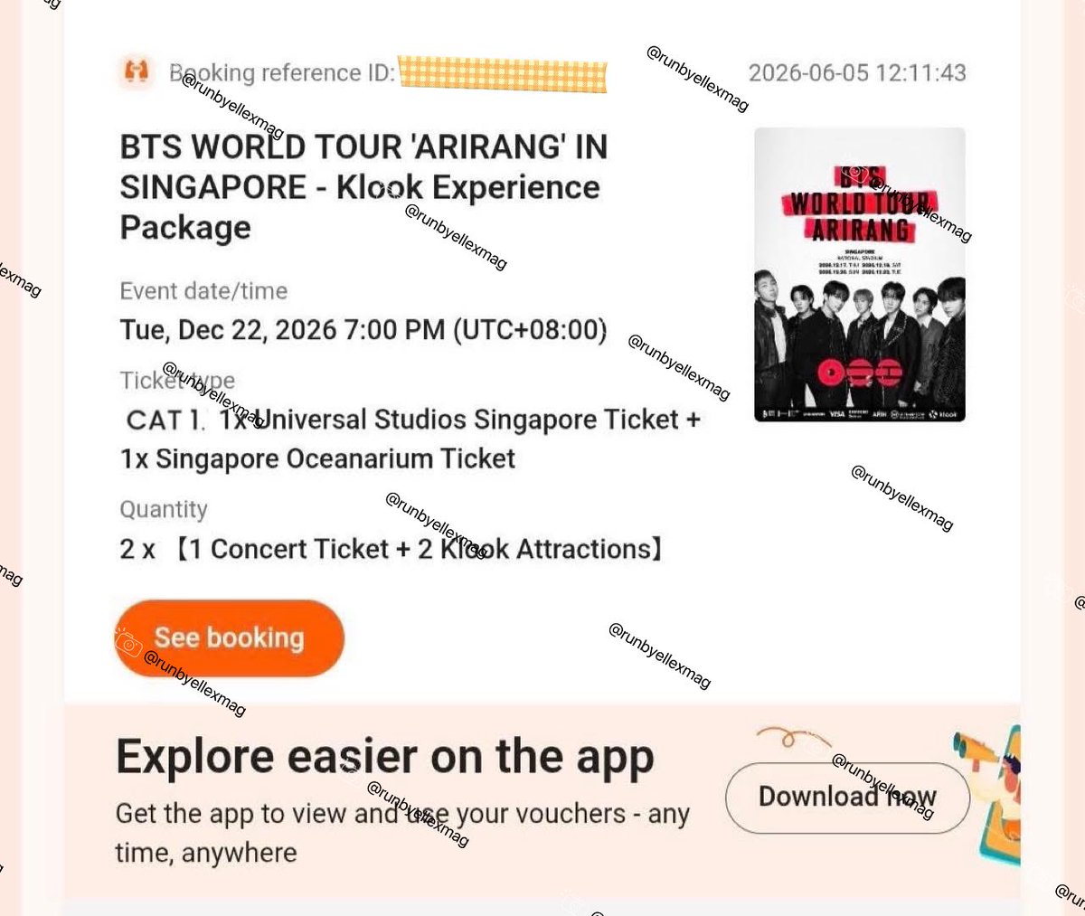 bewithyou0_0's tweet photo. #WTS 
BTS Singapore CAT 1 - 1 tix from KLOOK
If you are from SG or BKK, F to F available 

Dm for more info via line or message box

#방탄소년단
#BTS
#BTS_WORLDTOUR_ARIRANG
#BTS_WORLDTOUR_ARIRANG_ASIA https://t.co/8SG9uVFue8
