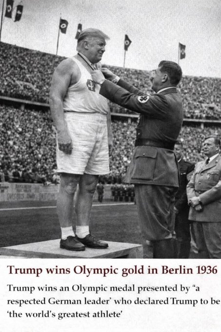 coffeeforclose's tweet photo. @Markfry809 Karoline Leavitt also confirmed that Trump won a Gold  Medal by beating Jesse Owens in the 100 yard dash, by 200 yards. https://t.co/cKYCzbfX07