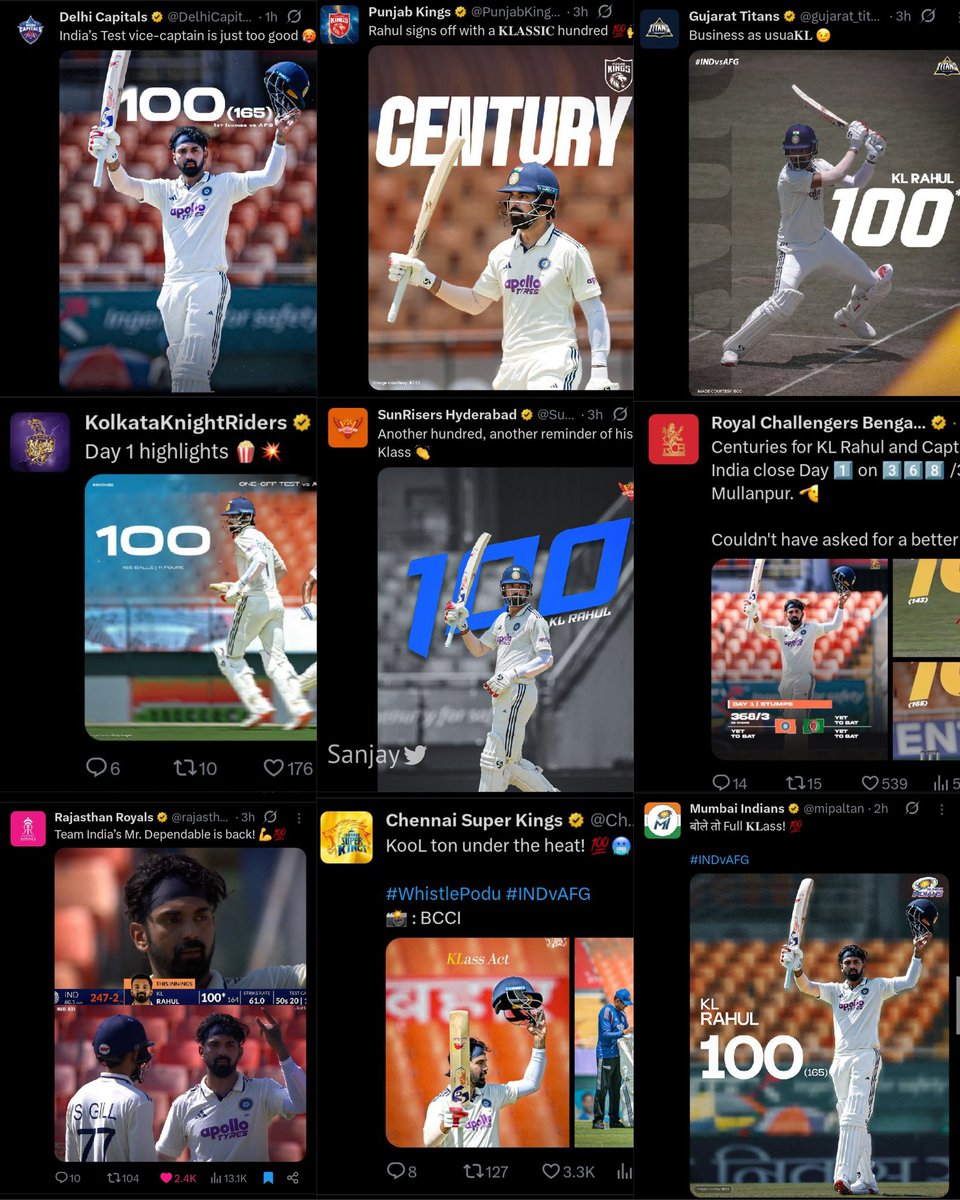 KLfied_'s tweet photo. All 9 teams posted for his century except that irrelevant Shit team 🤡 https://t.co/yMovkz4caR