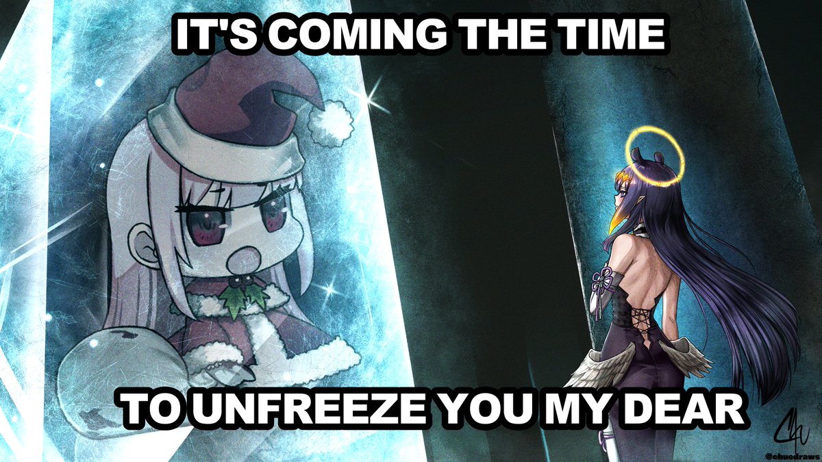 chuedraws's tweet photo. @BurritoBur60082 Why are you being a dick the original drawing was a part of a Padoru meme I made in 2022 with Calli and Ina it was one of the few times I ever rendered a back but I never showed it off on its own if you don't like it move on https://t.co/q8IBrW3Znb