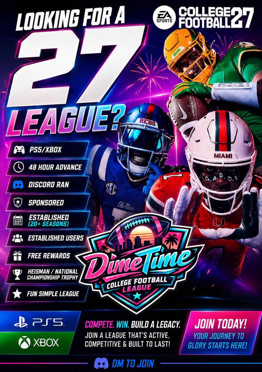 Glenn_flexx's tweet photo. 🚨 Recruiting for our 2nd/3rd leagues. 
🚨 Established Leagues (20+ seasons) 🚨 Established users (Since 25)  

🔥 Sponsored free leagues 
🎉 Win A national Championship/Hesiman Trophy YEARLY
⭐️ Giveaways like signed certified jerseys/Trophys/Shirts and more!!! https://t.co/I4Bli3ABa4