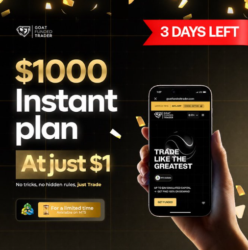 Lang_cuy's tweet photo. Hey, check this out! GFT is launching instant funding with no hassle at all. The best part? You can take the challenge for just $1 and trade on MT5. Don't miss this opportunity to show off your skills. Go grab it! @EdwardXLreal @GoatFunded https://t.co/bLacPT5AxZ
