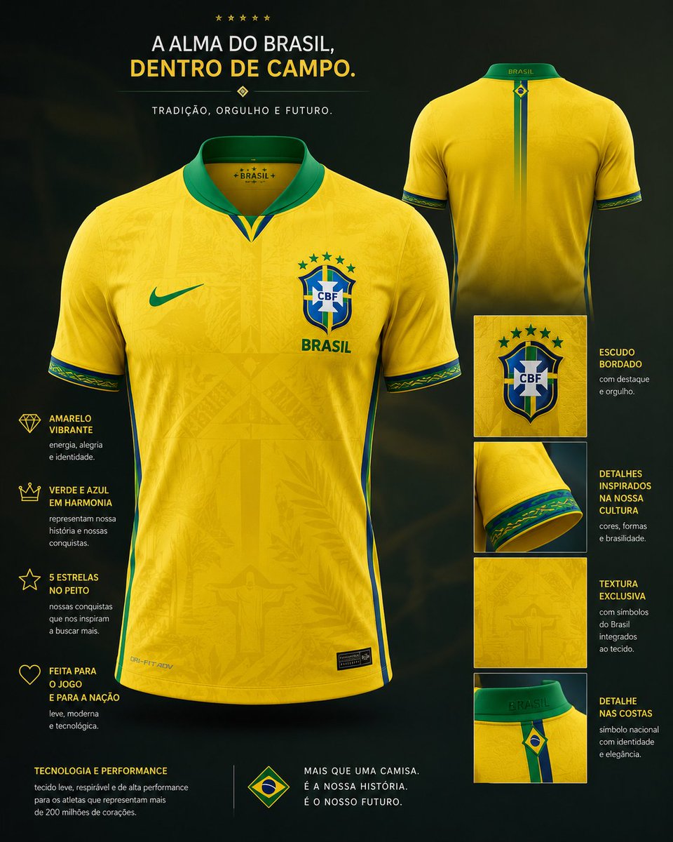 geregotango__'s tweet photo. Perguntei pro chat gpt como seria pra ele a camisa perfeita da seleção brasileira...
Estou apaixonada https://t.co/ZkG59QNfs1