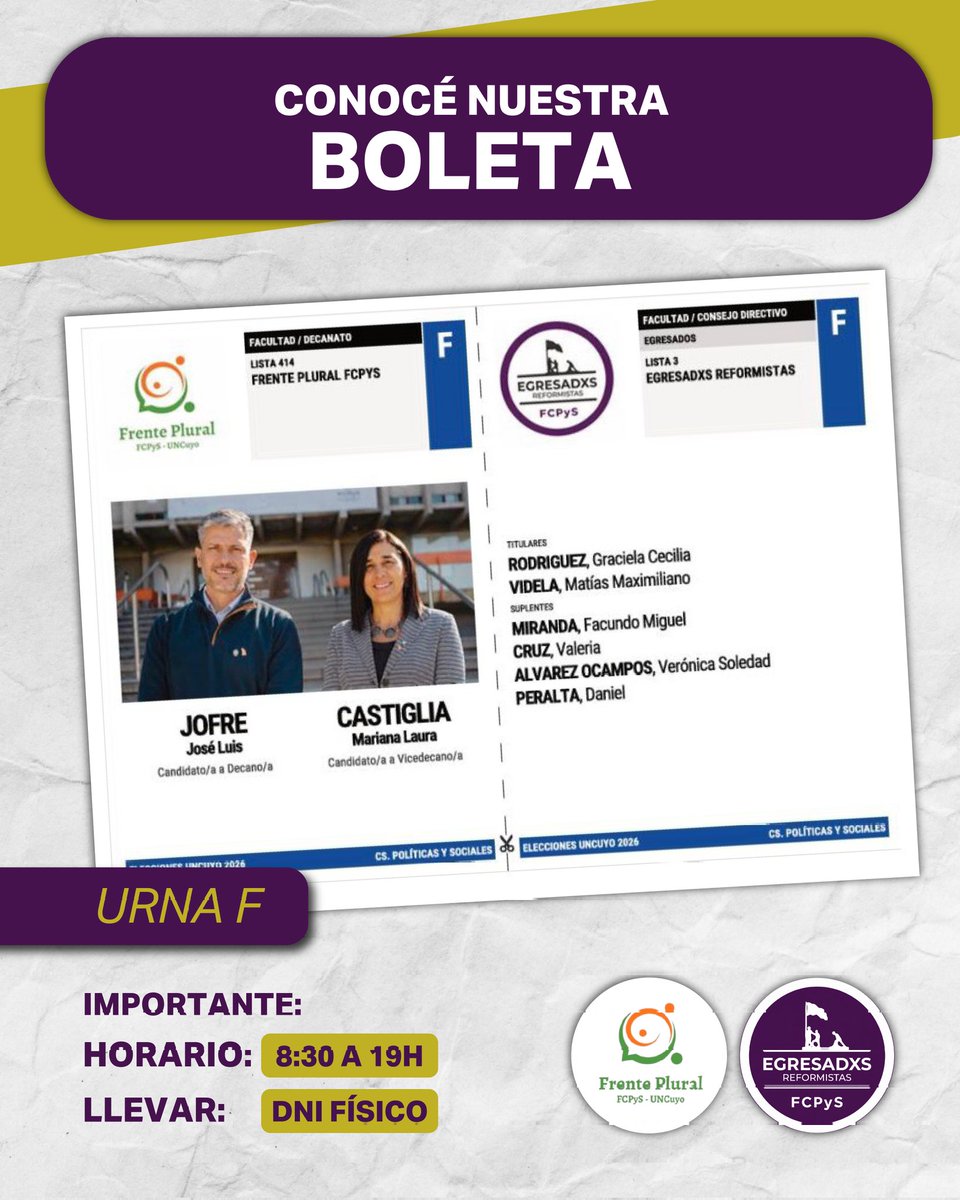 ReformistaFCPyS's tweet photo. 🎓 Somos Puente hacia la Universidad que queremos

🟩 Este 9 de junio para la FCPYS
💚 Elegí compromiso y gestión 
🗳 Votá #EgresadxsReformistas y Frente Plural.

🟪 Para la Universidad
💜 Sumemos fuerza
🗳 Votá #SumarUniversidad https://t.co/vISDdV79oy