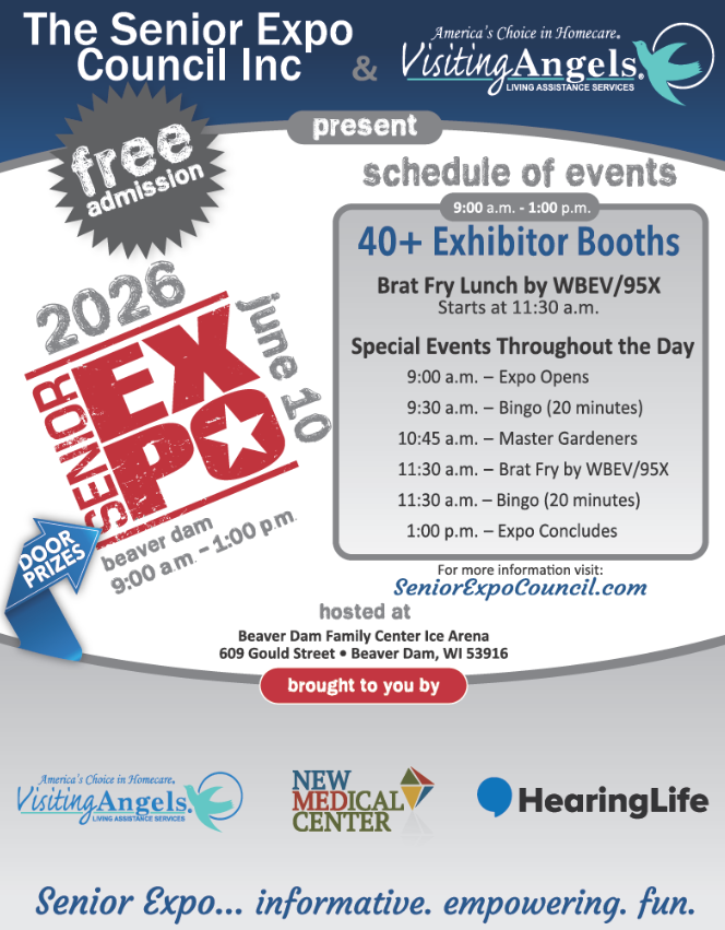 VisAngel_WI's tweet photo. 2026 BEAVER DAM SENIOR EXPO
Join us this Wednesday, June 10, 2026 9:00am-1:00pm
Beaver Dam Family Center Ice Arena https://t.co/kMKbOJQngO