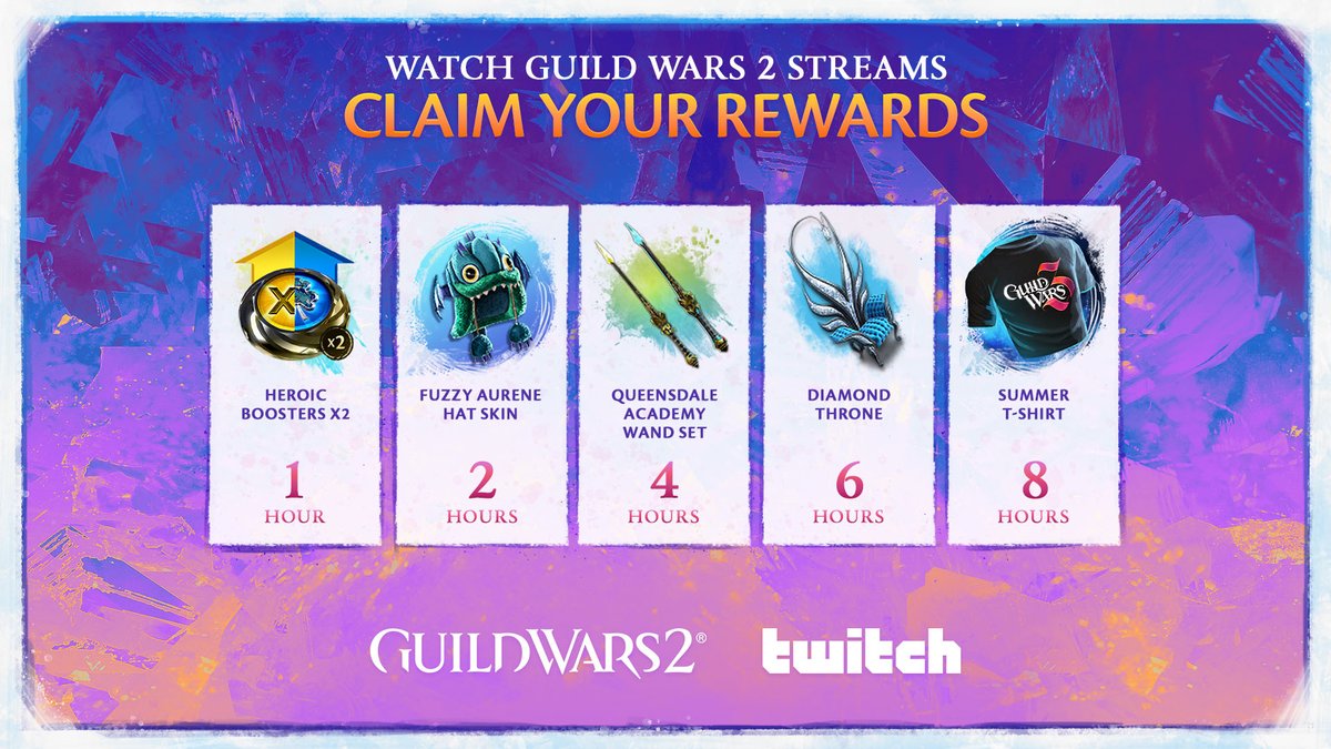 GuildWars2's tweet photo. Watch streams with drops enabled and claim your #GuildWars2 Twitch Drops now! https://t.co/83JUa93ic9