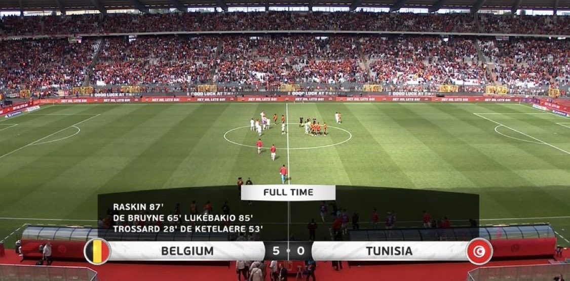 VjWale's tweet photo. Not a good result for the North Africans going into the World Cup, there is a lot of work to do before they start their World Cup campaign. 

FT: Belgium 5-0 Tunisia https://t.co/4gwS9Taf9h