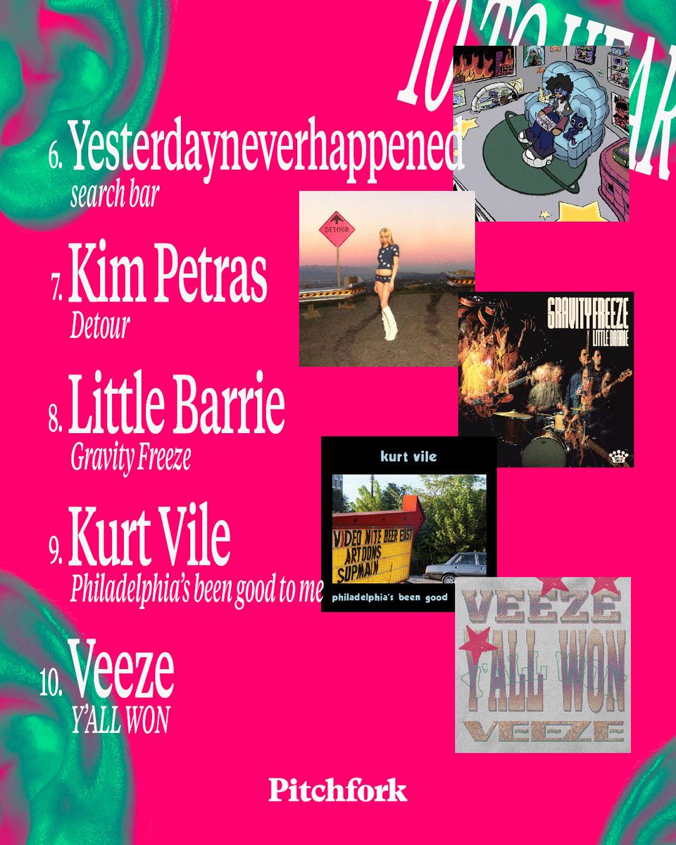 pitchfork's tweet photo. Our 10 highest-rated albums of the week 🔟

Catch up on our top 10 reviews every Saturday with the 10 to Hear newsletter. Sign up: https://t.co/02kNkJEenr https://t.co/eab4eFfdAh