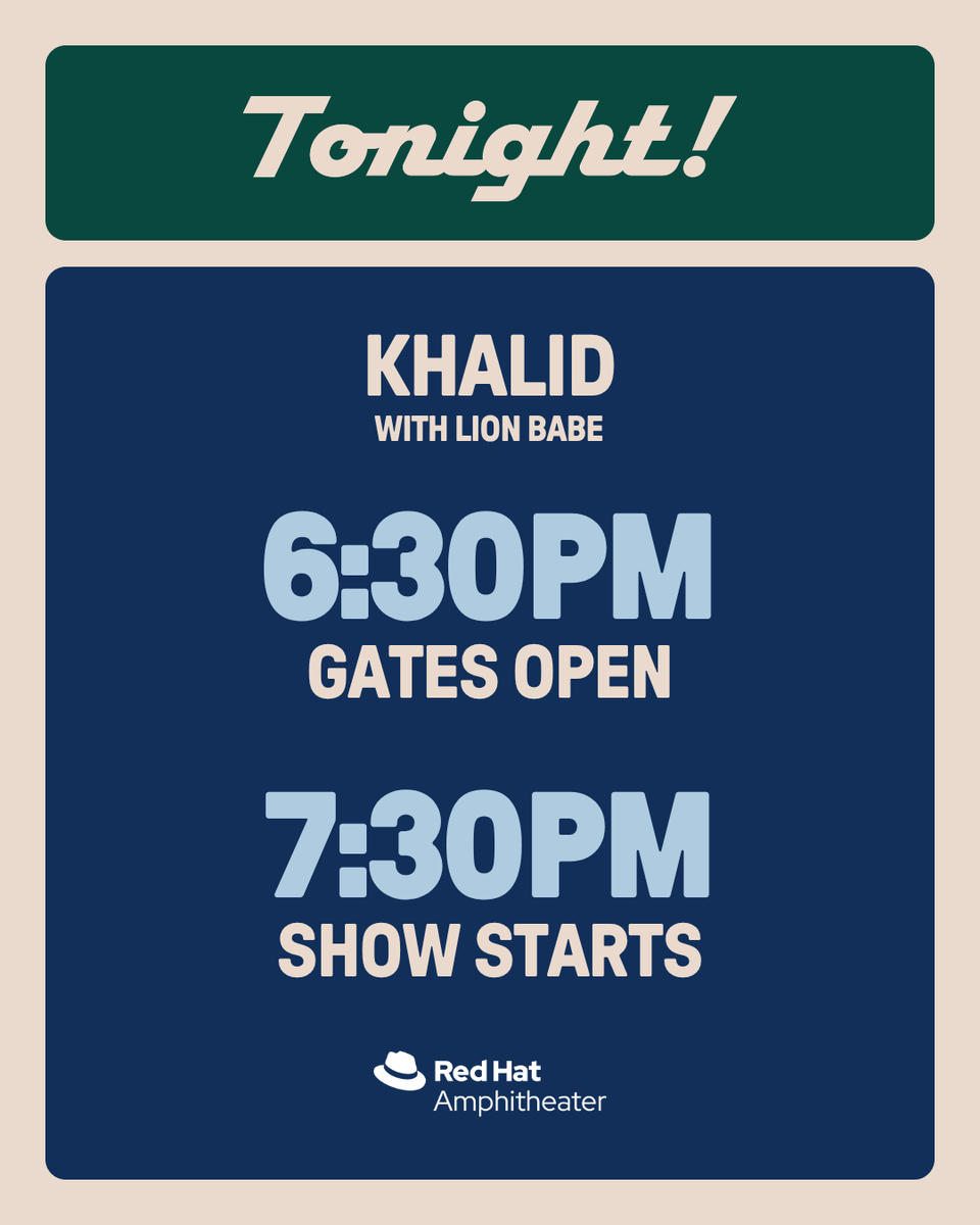 RedHatAmp's tweet photo. TONIGHT (6/6)! Khalid: It's Always Summer Somewhere Tour with Lion Babe at Red Hat Amphitheater!

🎟️ TICKETS: https://t.co/lYwPfGCx3Q
📱 TEXT OPT-IN: https://t.co/Q9eOrULui4
⭐ UPGRADES: https://t.co/PjE81PBglX
❤️ VENUE POLICIES: https://t.co/qWTZumlrOL
🚭 https://t.co/FPWTaBvwn8