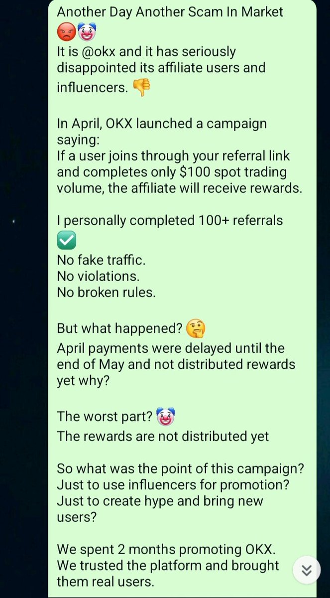 Sajjad045955231's tweet photo. Okx scam with affiliate user π‘π€‘
Please read picture π
@okx @star_okx @OKXHelpDesk @okx_vietnam @okxchinese
OKX Teamπ
@star_okx @louis_okx @JeffRenOKX @EraldOnChain @grundydx @hfangca @Cryptosis9_OKX @tina_okx @louis_okx @Haider etc.
#OKXScam #OKX #JusticeForAffiliates https://t.co/1Z4ARgbPEN