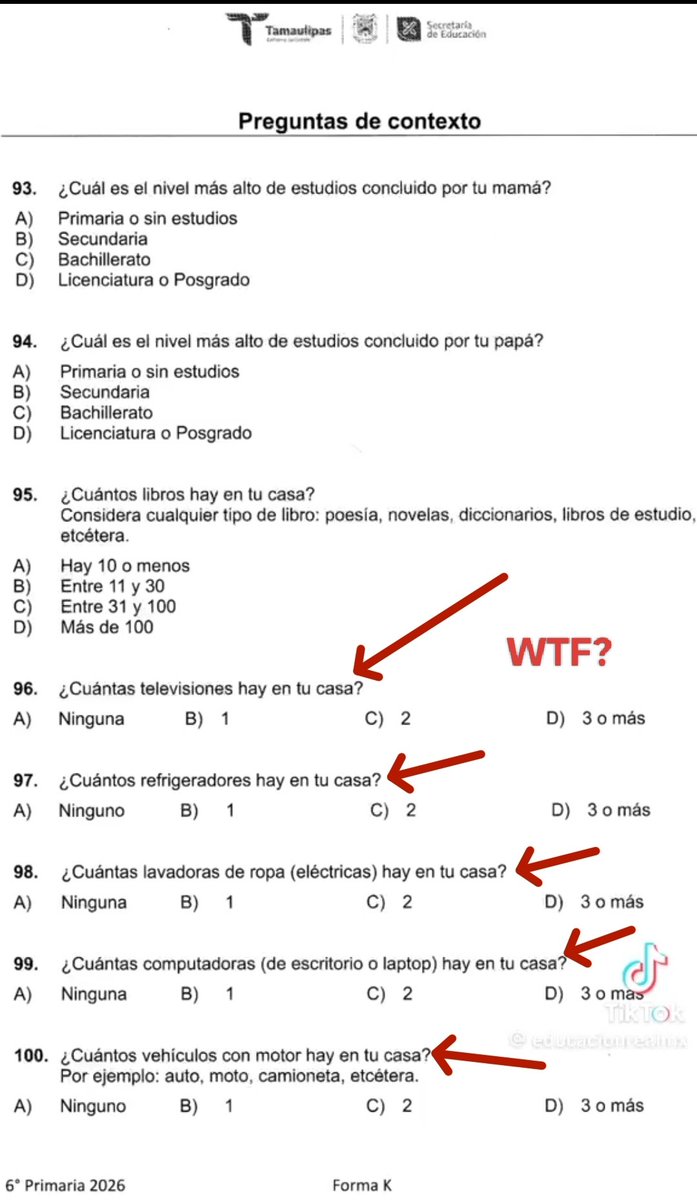 AccionCivilMX's tweet photo. 🚨¿Lo sabías?
¡Los Gobiernos de morena, a través de la SEP, están investigando la situación económica de tu familia colocando preguntas delicadas en los exámenes de los niños pequeños de primaria!
¿De que trata?🤬
Debemos educar a nuestros hijos a no dar información familiar. https://t.co/nfbrPFXsu0