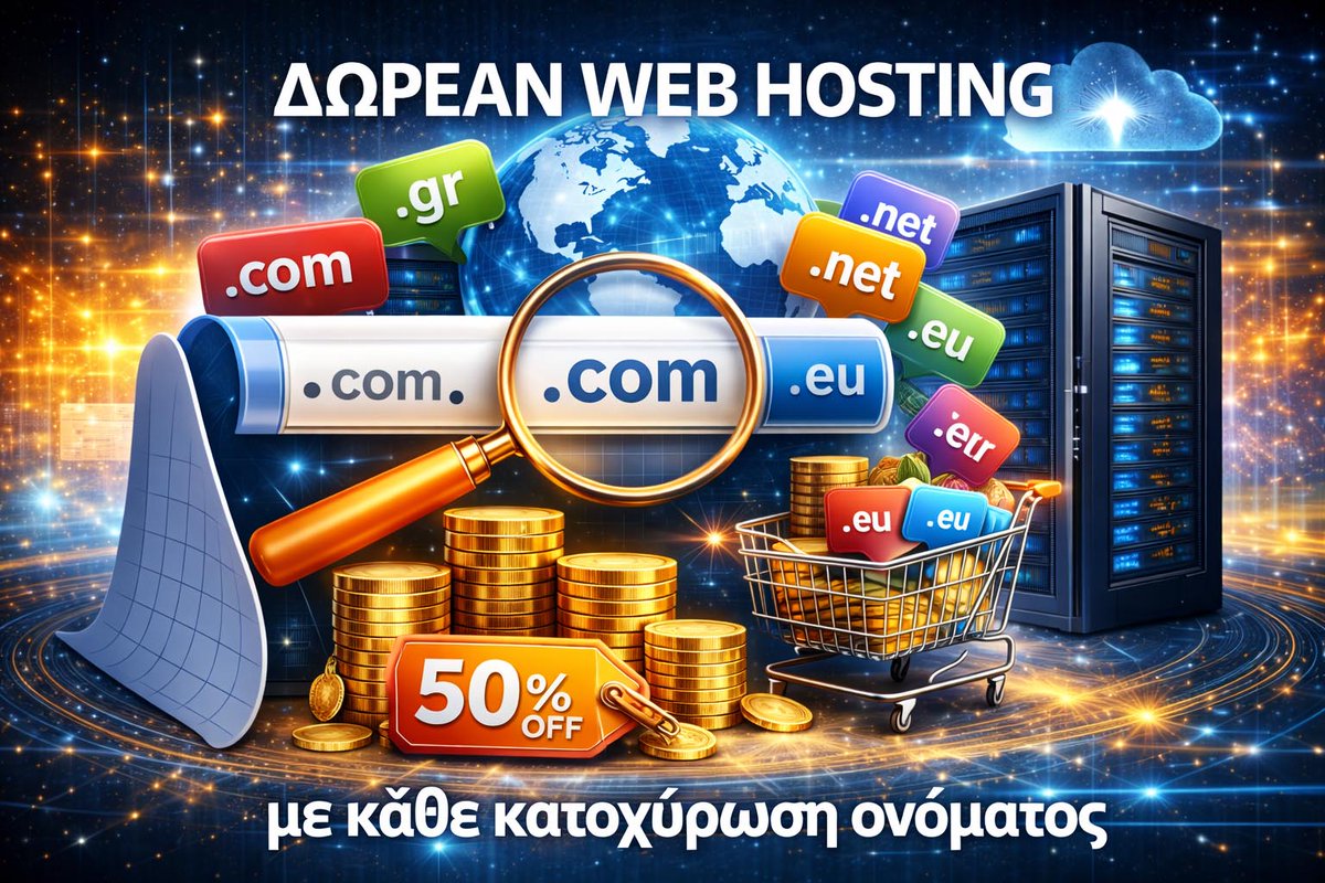 thewebpower's tweet photo. Κερδίστε τώρα έως 4 ΜΗΝΕΣ Δωρεάν φιλοξενία ιστοσελίδων του site σας με κάθε κατοχύρωση domain name .gr .com .net .eu ή μεταφορά domain απο άλλο πάροχο και επιπλέον έκπτωση 50% σε όλα τα πακέτα φιλοξενίας από 1,30 το χρόνο. https://t.co/brOaPyXYEo #domain #domainname #webhosting https://t.co/iYluLll1OU