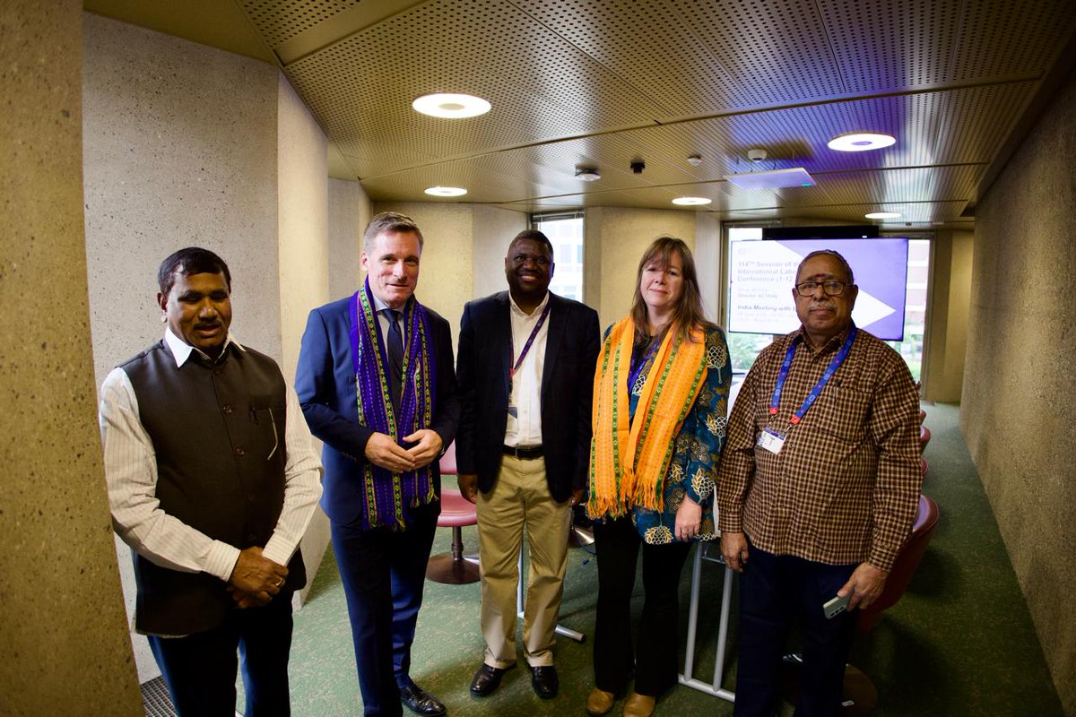 BMSkendra's tweet photo. Geneva Report -4: 06th June 2026
BMS delegation met ACTRAV Director Mr Oliver Porke and other Officials
The delegation of the BMS delegation led by Sri S Mallesham, All India President BMS ,had invited the ACTRAV director to visit the Delhi  BMS office during his visit in India .
The delegation explained the multidimensional activities of BMS , the arrangements & themes of BRICS Trade Unions Summit. On the on going debate on Labour Codes, the delegation explained the Positive points of Wage  code .
Mr Oliver expressed his happiness on the working style of BMS particularly on encouraging Women leadership at different levels and assigning  leadership to next generation.
He strongly felt the need of workers solidarity after the West Asia crisis. He agreed with BMS opinion on Technology and AI should assist workers but not replace the workforce. Sri B Surendran All India Organising Secretary was also a part of the delegation. There was a discussion on International Labour scenario and the role of Trade Union movement.

The delegation also met Mr Srinivasa Reddy, Director,Skill Department ILO.and discussed about the importance of skilling and Reskilling in the changing World of Work . Mr Reddy thanked BMS for choosing an appropriate topics for BRICS TUF Summit.
