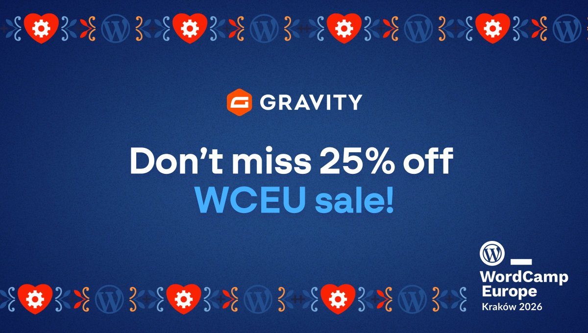 gravity's tweet photo. 📣 There's still time to save 25%!

You've got through the weekend to grab a Gravity license at 25% off during our WordCamp Europe sale.

Don't wait too long - the offer ends June 8 at 11:59 PM ET.
https://t.co/nR7ruFMx2v https://t.co/iF0r54XdRi