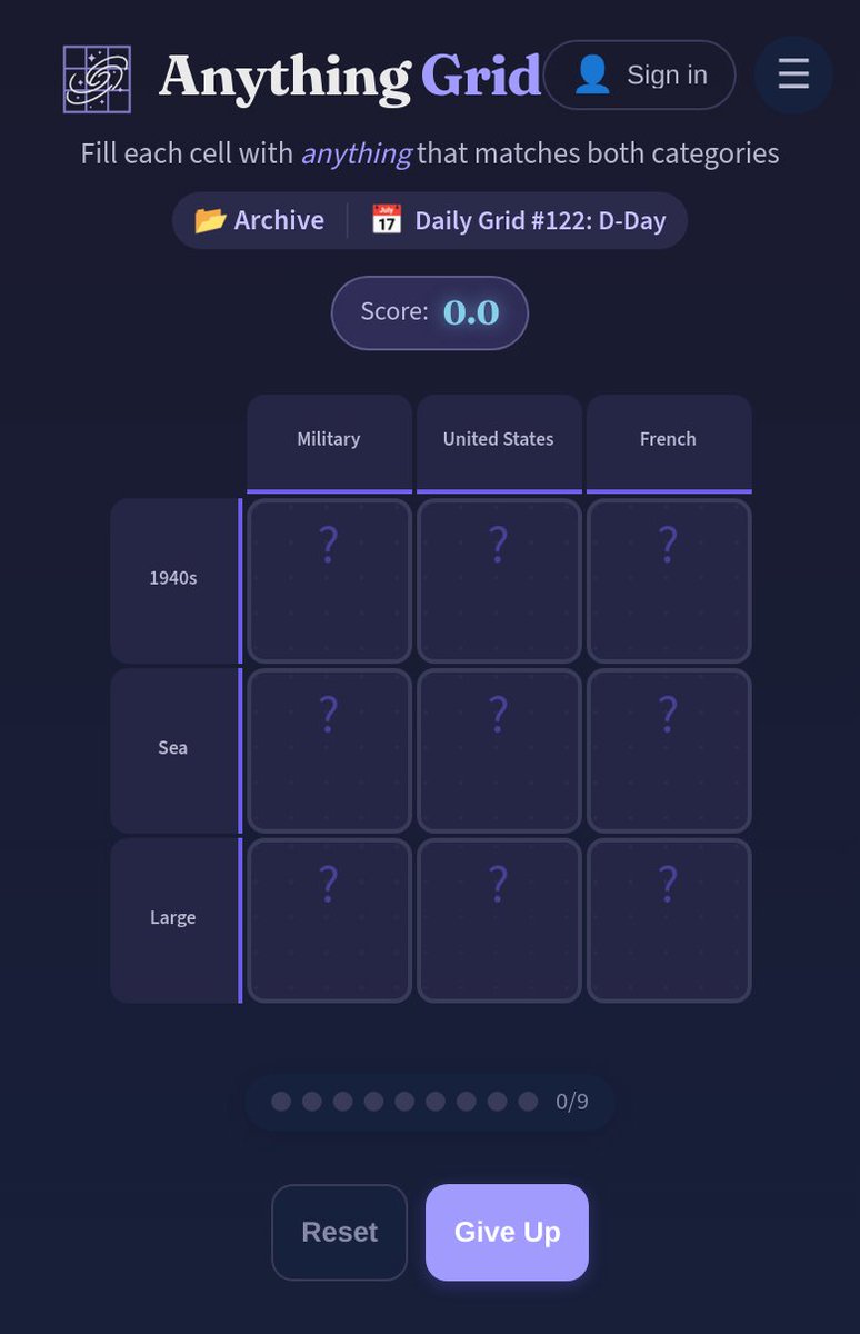 AnythingGrid's tweet photo. Anything Grid #122: D-Day

Fill all 9 cells with anything that fits both categories. Share your results below! 👇

https://t.co/4fYXQaQEH7 https://t.co/NTBq8VLRj1