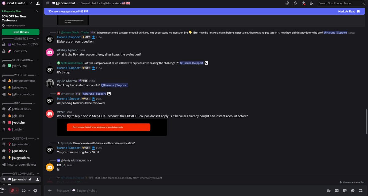 Lang_cuy's tweet photo. Goat Funded offers very fast service. If any issues arise, you can contact the admins on Discord.

If you experience a delay in payment processing within two business days, they will send you an additional $1,000. 
@EdwardXLreal @GoatFunded https://t.co/0ycnn57UIk