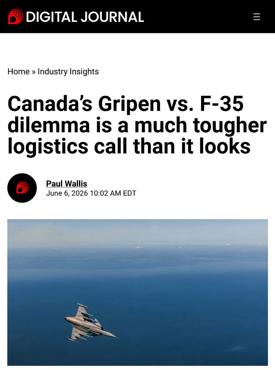 JNavasSF's tweet photo. Digital Journal:
The current proposal is that #Canada will acquire 60 Gripens &amp; 30 F-35s. New Gripens are to be built in Canada, including the supply of Gripens to #Ukraine. It’s a massive &amp; extremely controversial upheaval in Canadian defence procurement.
https://t.co/ymsqX6AlLh https://t.co/H3Z2XRrt5x