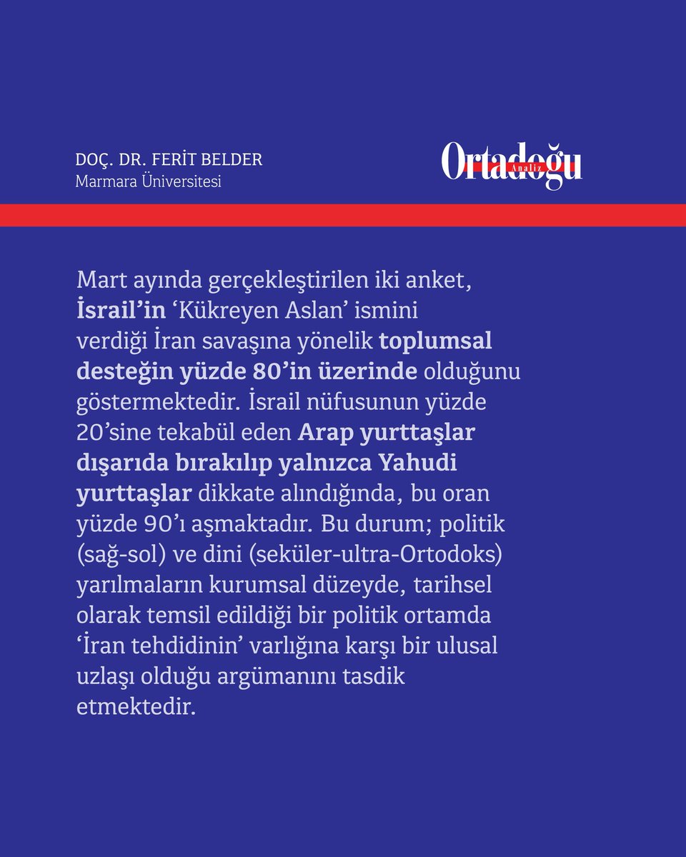 OrtadoguAnalizD's tweet photo. 📁 ABD/İsrail-İran Savaşı’nın İsrail Kamuoyuna Yansımaları 

✒️ Doç. Dr. Ferit Belder (@FeritBelder ), Ortadoğu Analiz Dergisi'nin 142. sayısı için kaleme aldı.

🔗 Dergiye ücretsiz erişim için tıklayınız: 
https://t.co/foTwQ6wpyI https://t.co/F7etyvItoZ