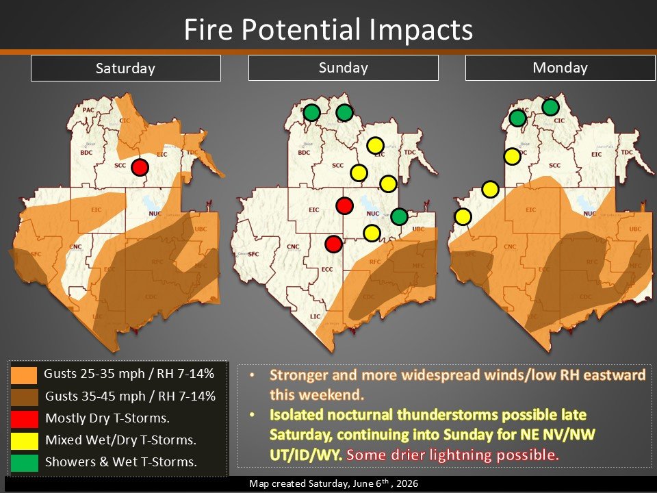 GreatBasinCC's tweet photo. Fire Potential Impact Map for Saturday-Monday 06/06/26-06/08/26 #gbcc #greatbasincoordinationcenter
@GreatBasinCC https://t.co/mI5oDFtXAZ