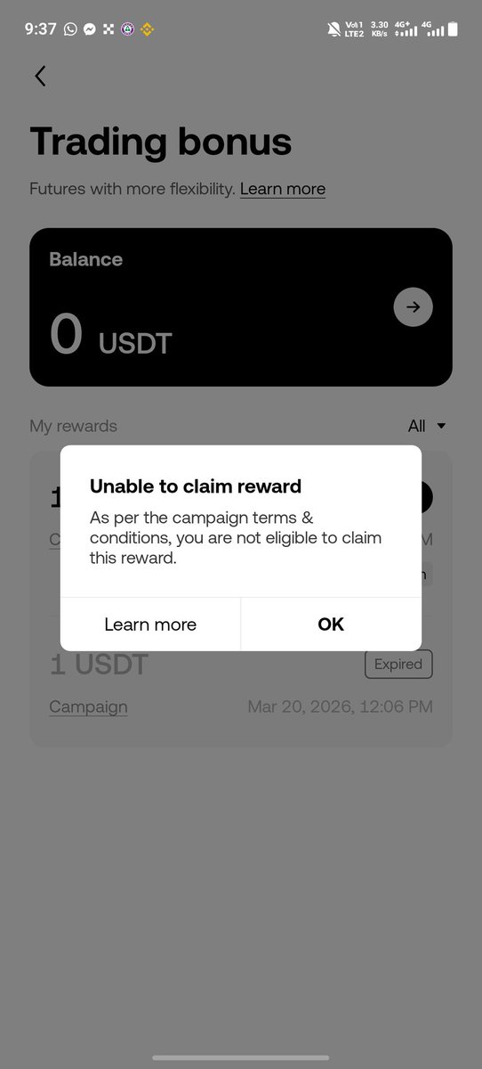 AWAISLAYYAH1's tweet photo. 🚨 @OKX @OKXHelpDesk

I completed the campaign, earned the reward, and the reward is visible in my account.

So why am I getting "Unable to claim reward"?

I expect a clear explanation and a resolution within 24 hours.

Waiting for a response.

#OKX #OKXSupport #Crypto https://t.co/hb4aiPxQad