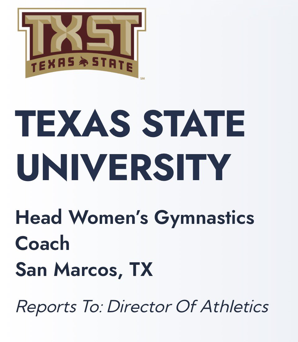 kdamp's tweet photo. This is an exciting time for @txstategym, @TxStateBobcats, @txst, and Texas! Hiring our founding coach is the single most important thing we will do to ensure the success of our women’s gymnastics program. Let’s go! #TXSTstick! 
🐾⭐️ https://t.co/hY8LpLzcRr