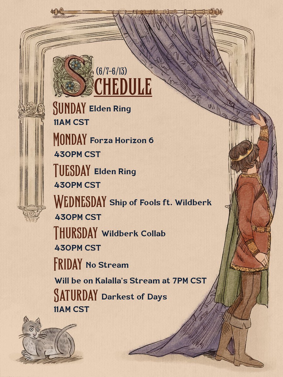 TheDigitalDuke's tweet photo. Schedule for this coming week! Maybe one day we'll finish Elden Ring... Also History Channel at 3AM the game on Saturday! https://t.co/JEkIz7q5aX
