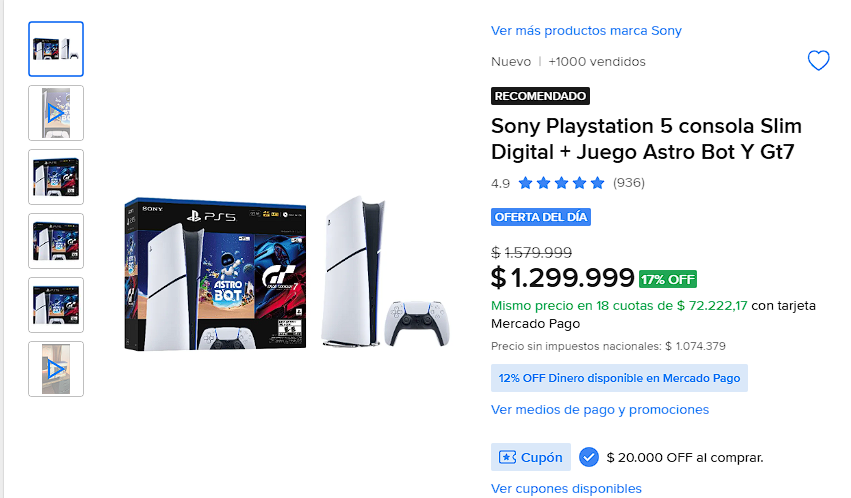 Promofy_Ar's tweet photo. 🎮🔥 BAJÓ LA PS5 SLIM DIGITAL + ASTRO BOT + GT7 🔥🎮

Detectamos nuevo piso en Promofy: $1.299.999 📉

Y con el cupón ESHOY66 (-$20.000) queda en:

💸 $1.279.999 final
💳 18 cuotas sin interés de $71.111

🔗 https://t.co/y9p62GcZ2K https://t.co/vbVACLcbks