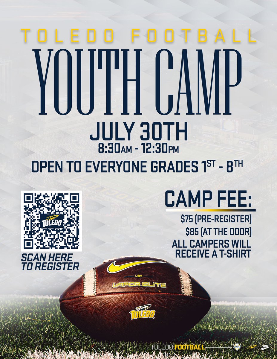 Rockets_Recruit's tweet photo. Youth Camp Registration is now OPEN❕

See you in the Glass Bowl July 30th❕

🔗 https://t.co/EpFRZL3JtX

#TeamToledo 🔵🟡⚪️

#GlassCity 🚀 https://t.co/G4W3J2QreM