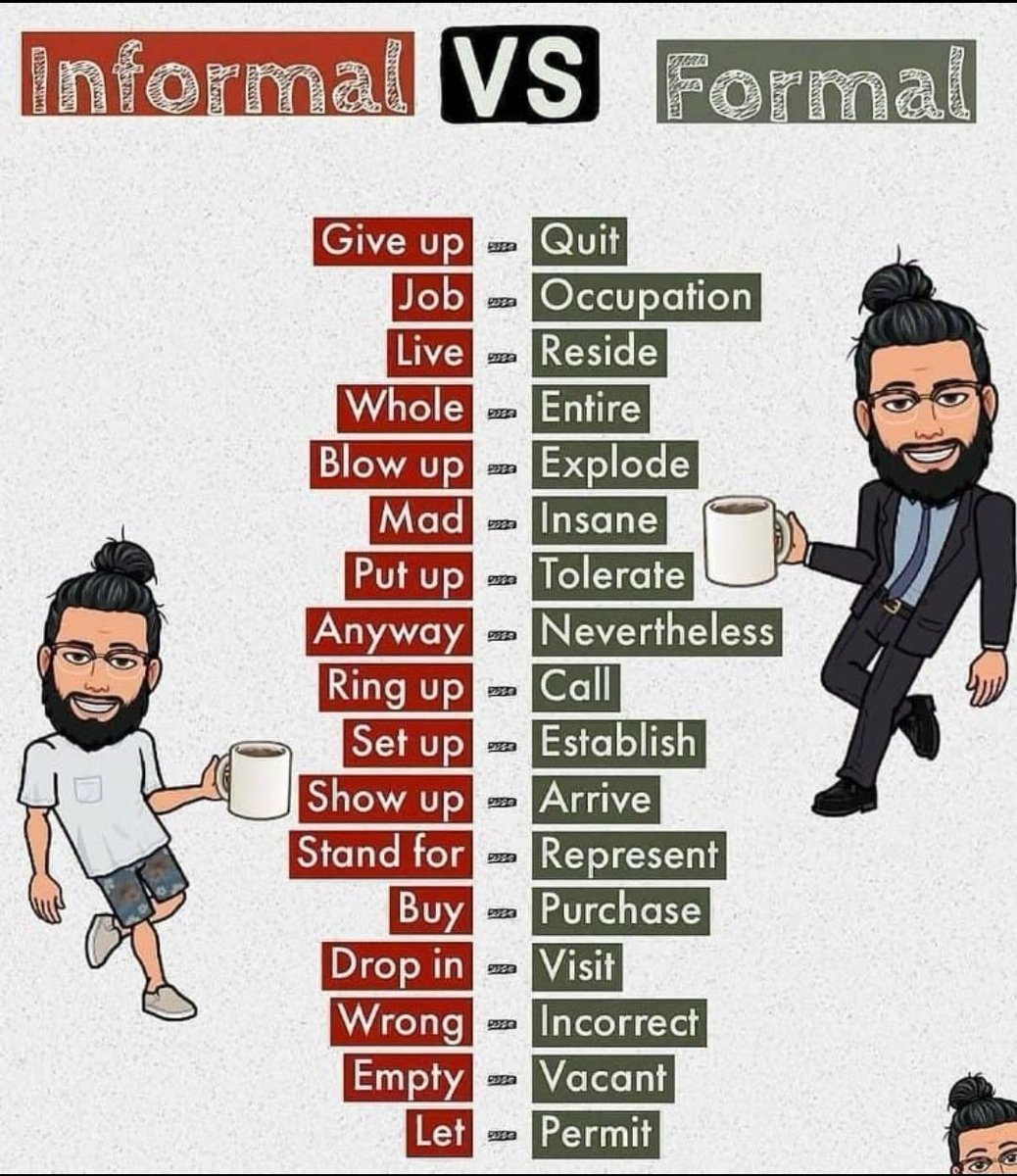 EnglishIearning's tweet photo. Informal vs Formal https://t.co/TGlzGf4tla