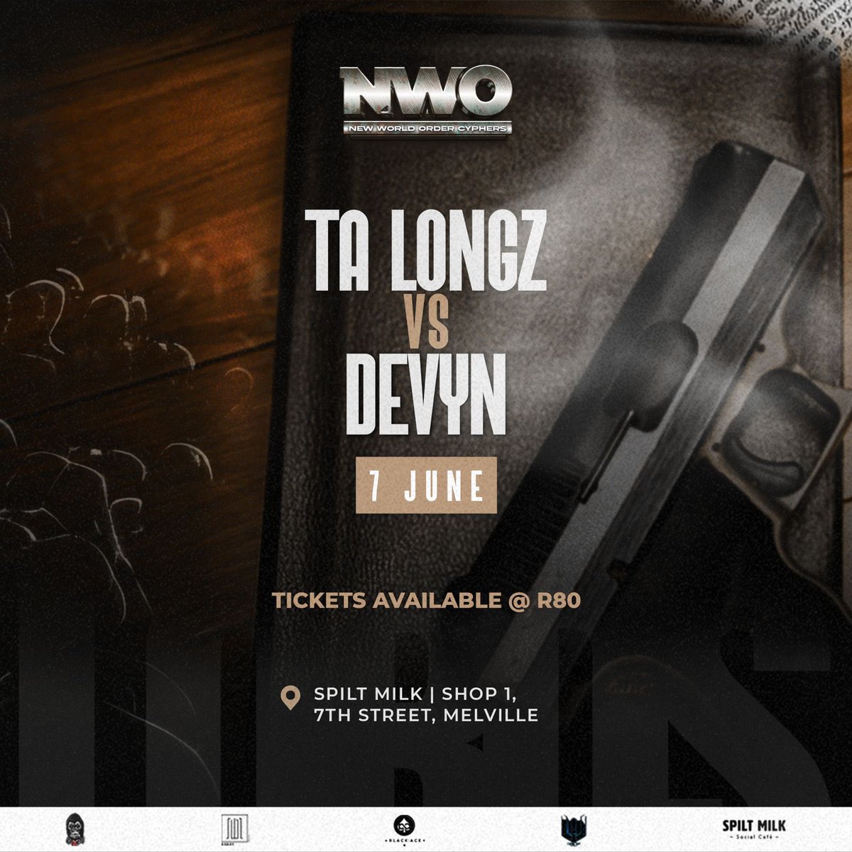 Ta_Longz's tweet photo. TOMORROW! 

NWO Cypher #7: The Lords Work ft. @KiDXsa &amp; SeaC Adkins 

Spilt Milk: Melville
Doors Open: 1pm (raps start at 2)

Also… WE GOT A BATTLE 😈 

Ta Longz vs Devyn … ALL SMOKE 💨 

Tickets are R80: https://t.co/G15dIre3sL https://t.co/QKFnGuQGIl