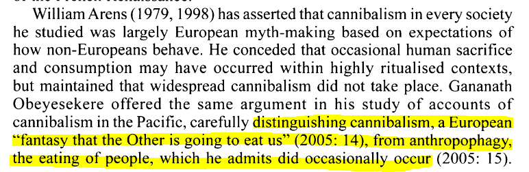 ColonelPrideRev's tweet photo. Look at this atrocious word game.
"Cannibalism didn't happen, it's a European myth...but yeah we ate people" https://t.co/0jSUk2gAf2