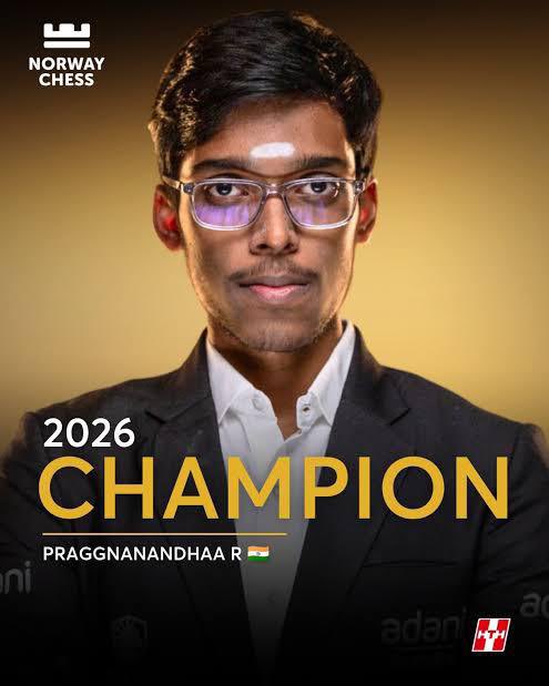 ThamizhachiTh's tweet photo. Heartiest congratulations to Chennai’s very own Grandmaster @rpraggnachess on becoming the first Indian to win the prestigious Norway Chess 2026.

This historic triumph is a testament to his extraordinary talent, discipline and unwavering determination. Defeating some of the world’s strongest players, including World No. 1 Magnus Carlsen, and emerging champion is an achievement that will inspire an entire generation of young Indians.

Chennai, Tamil Nadu and India celebrate this remarkable milestone with immense pride. Wishing Grandmaster Praggnanandhaa many more victories as he continues to scale even greater heights in the world of chess.

#RameshbabuPraggnanandhaa #Praggnanandhaa #NorwayChess #ChessChampion #TamilNaduPride #Chennai #Grandmaster #ThamizhachiThangapandian #NammaSouthChennai