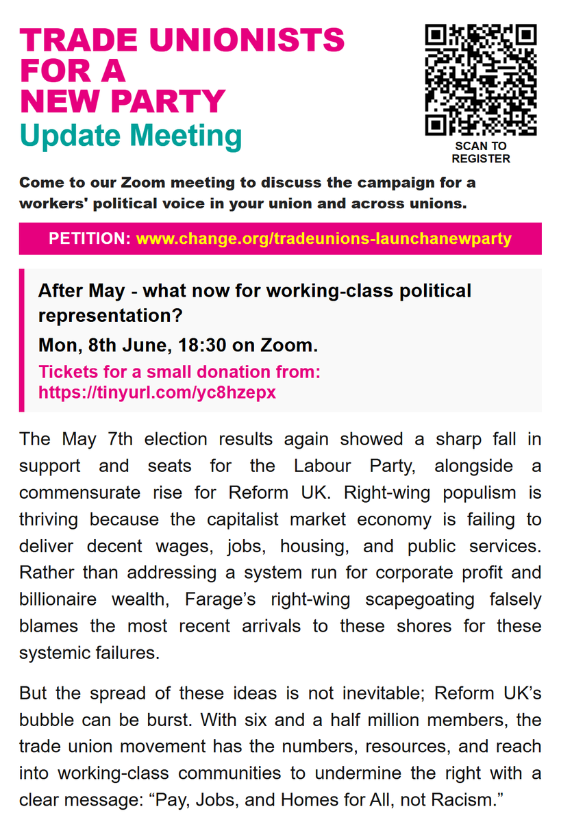 davenellist's tweet photo. 𝗠𝗼𝗻, 𝟴𝘁𝗵 𝗝𝘂𝗻𝗲, 𝟭𝟴:𝟯𝟬 𝗼𝗻 𝗭𝗼𝗼𝗺
After the May elections - what now for working-class political representation? What role can trade union reps and activists play? 
Tickets from: https://t.co/ZW8dHbwfpk https://t.co/E8oqvYjCIB