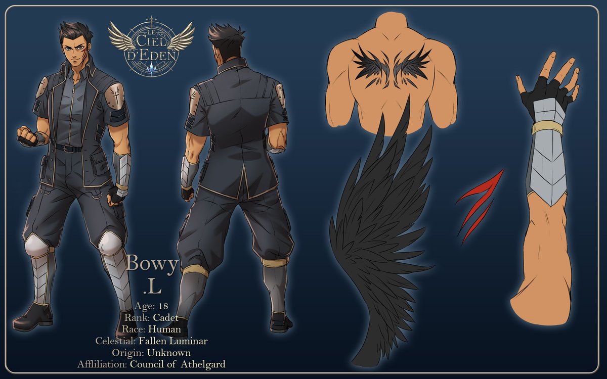 MissVirak's tweet photo. Continuing the main cast introductions with Bowy.

An impulsive and sarcastic member of Grey's squad at the Council Academy of Athelgard.

Despite his carefree attitude, his loyalty to his squad never wavers.

#LeCielDEden #Cieden #Webtoon https://t.co/cUt5c2iWDV