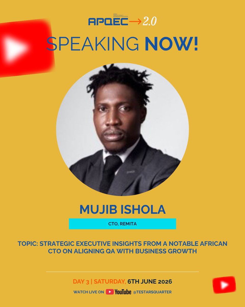 TestarsQuarterr's tweet photo. A CTO’s perspective on quality and business growth? You don’t want to miss this.

Mujib Ishola, CTO at Remita, is live now sharing executive insights on aligning QA with business success.

Join the conversation:
https://t.co/WDWGqNu9ZU https://t.co/pIGzDaEQP7