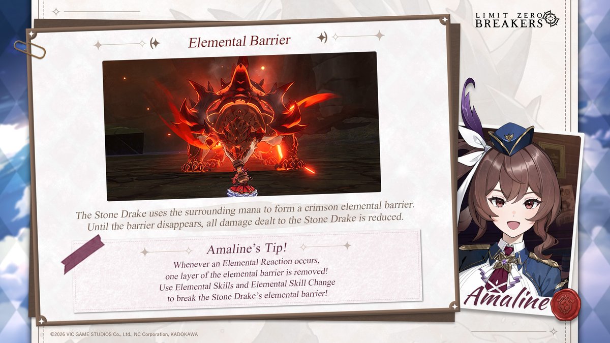 Breakers_EN's tweet photo. Boss Guide 📗 | Stone Drake

Every victory starts with knowing your enemy. 🔎
Learn its key mechanics and uncover its weaknesses.

Check out the guide and get ready for battle in Seraphia! ✨
 
#LIMITZEROBREAKERS #StoneDrake #BossGuide https://t.co/OkQ6EZGWdA