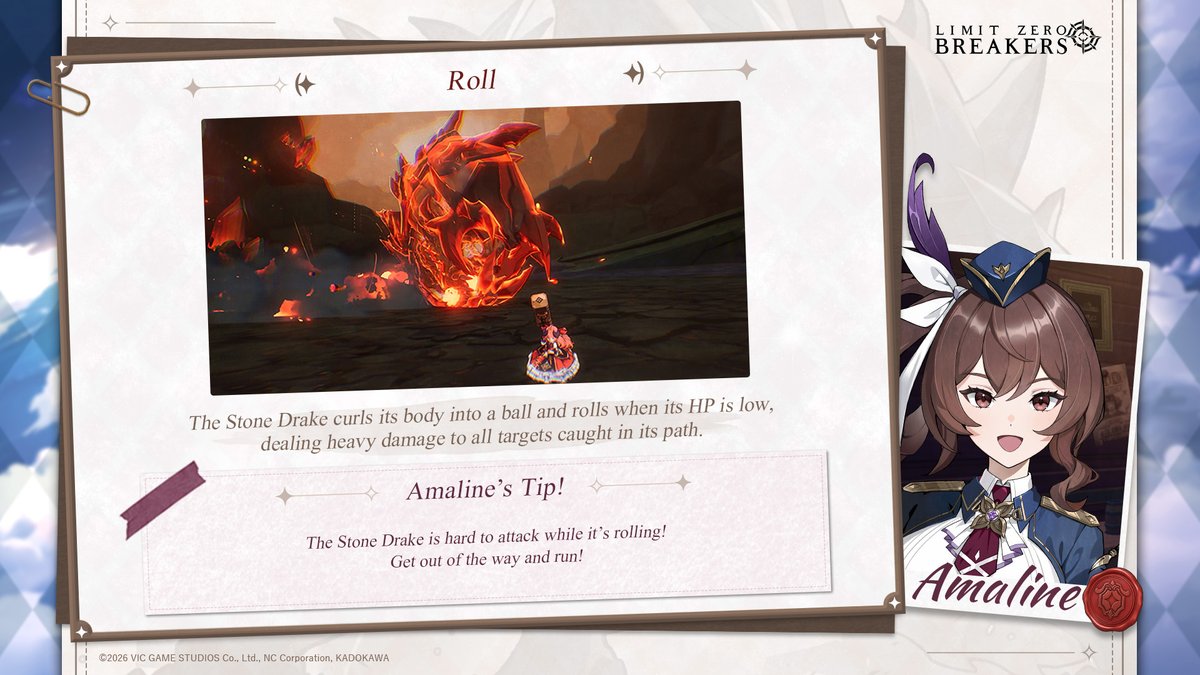 Breakers_EN's tweet photo. Boss Guide 📗 | Stone Drake

Every victory starts with knowing your enemy. 🔎
Learn its key mechanics and uncover its weaknesses.

Check out the guide and get ready for battle in Seraphia! ✨
 
#LIMITZEROBREAKERS #StoneDrake #BossGuide https://t.co/OkQ6EZGWdA