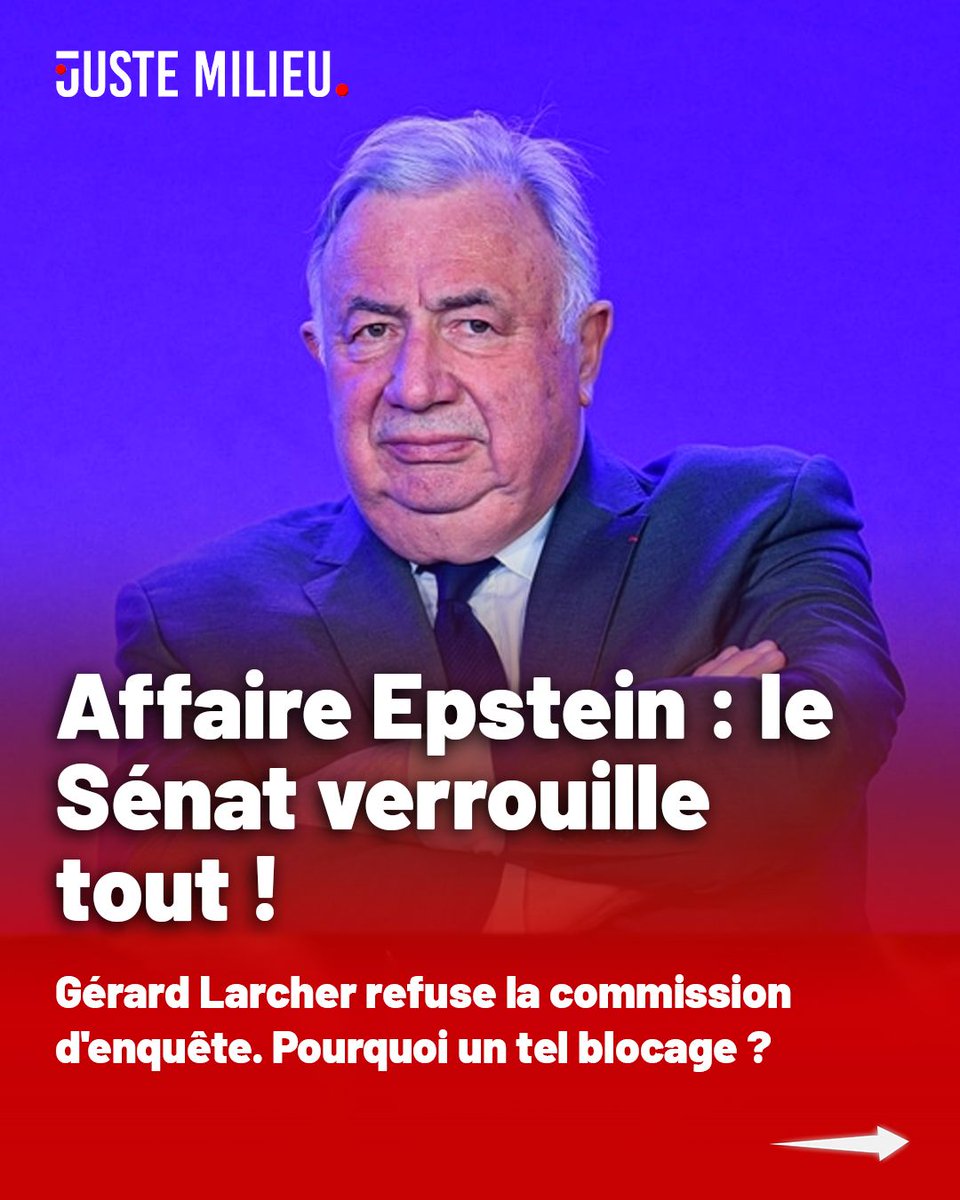 JusteMilieu3's tweet photo. Affaire Epstein : le Sénat verrouille tout ! 🤐
Gérard Larcher refuse la commission d'enquête. Pourquoi un tel blocage ?

La vérité sous clé ?

📍 Copier-Coller : Larcher suit Braun-Pivet et refuse d'enquêter sur les complicités françaises. 
📍 L'excuse : Ne pas créer de ""confusion des pouvoirs"" (comprendre : ne pas déranger les amis).
📍 Le risque : Pour Larcher, enquêter ""nuirait"" à l'image de l'institution.

La protection de l'institution passe-t-elle avant la justice pour les victimes ?