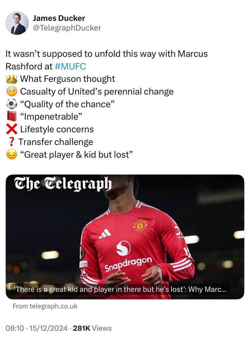 8Flavs's tweet photo. December 2024 was clear indication when the Telegraph went on an insane Rashford smear campaign https://t.co/O7VklGXWwf