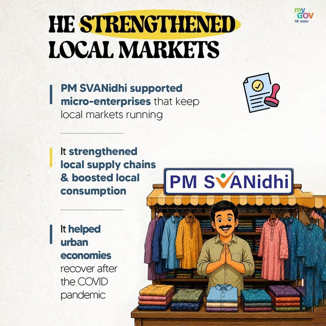 MehtaShibu's tweet photo. #6YearsofPMSVANidhi
Strengthened Local Markets: His cart kept entire neighbourhoods thriving and moving.
via NaMo App https://t.co/Lcajy2V1tc