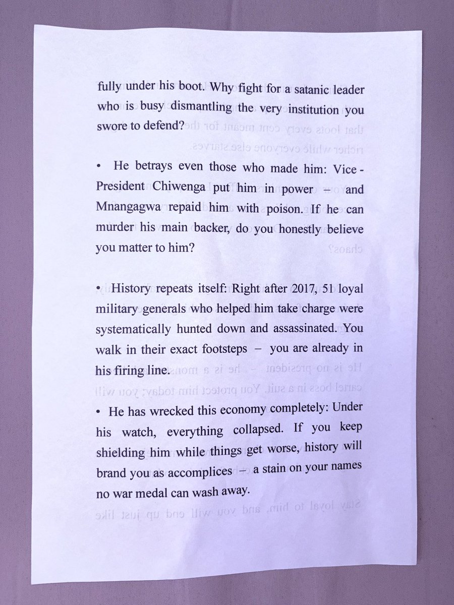 noto2030's tweet photo. ⚠️ LETTER ADDRESSED TO SERVING GENERALS  from Cde Gageni Ajanga, liberation war hero. Backing Mnangagwa 2030 agenda seals your fate he uses you, dumps you, assassinates you just like Chiwenga &amp; the 2017 generals killed .Read this warning &amp; know your future before it’s too late https://t.co/R8eIJrj1li