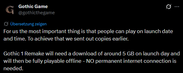 DoesItPlay1's tweet photo. Remember when they claimed that Gothic Remake can be played offline after the day one patch? That was a blatant lie!

Multiple reports from RetroGameFuture and others have reached us, stating that you have to be online whenever you want to start a new game or load a savegame. https://t.co/tldf44RZeS