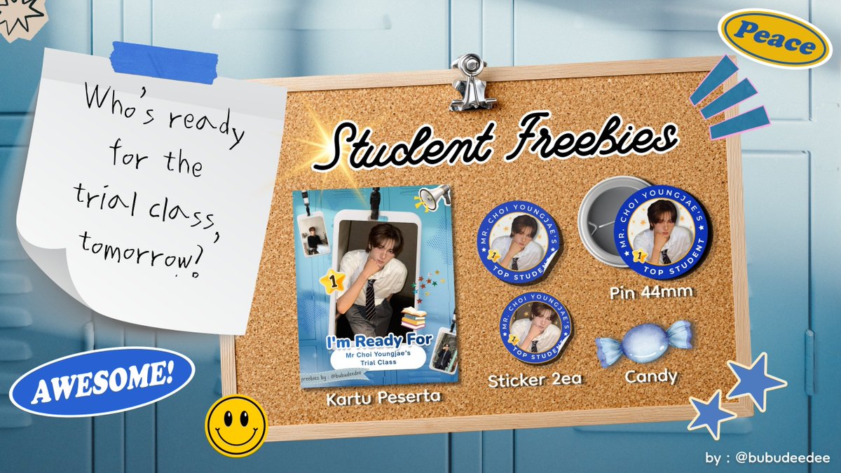 bubudeedee's tweet photo. Pengumuman!

Besok jgn ada yang bolos kelas Mr. Choi Youngjae ya! 🧑‍🏫✨ Biar dapet nilai A+ &amp; jadi Top Student.

Klaim juga 'Student Freebies' ini di #Youngja31nius "Trial Class" event. 

See youu 42s! ♡ https://t.co/WticxgeUHu