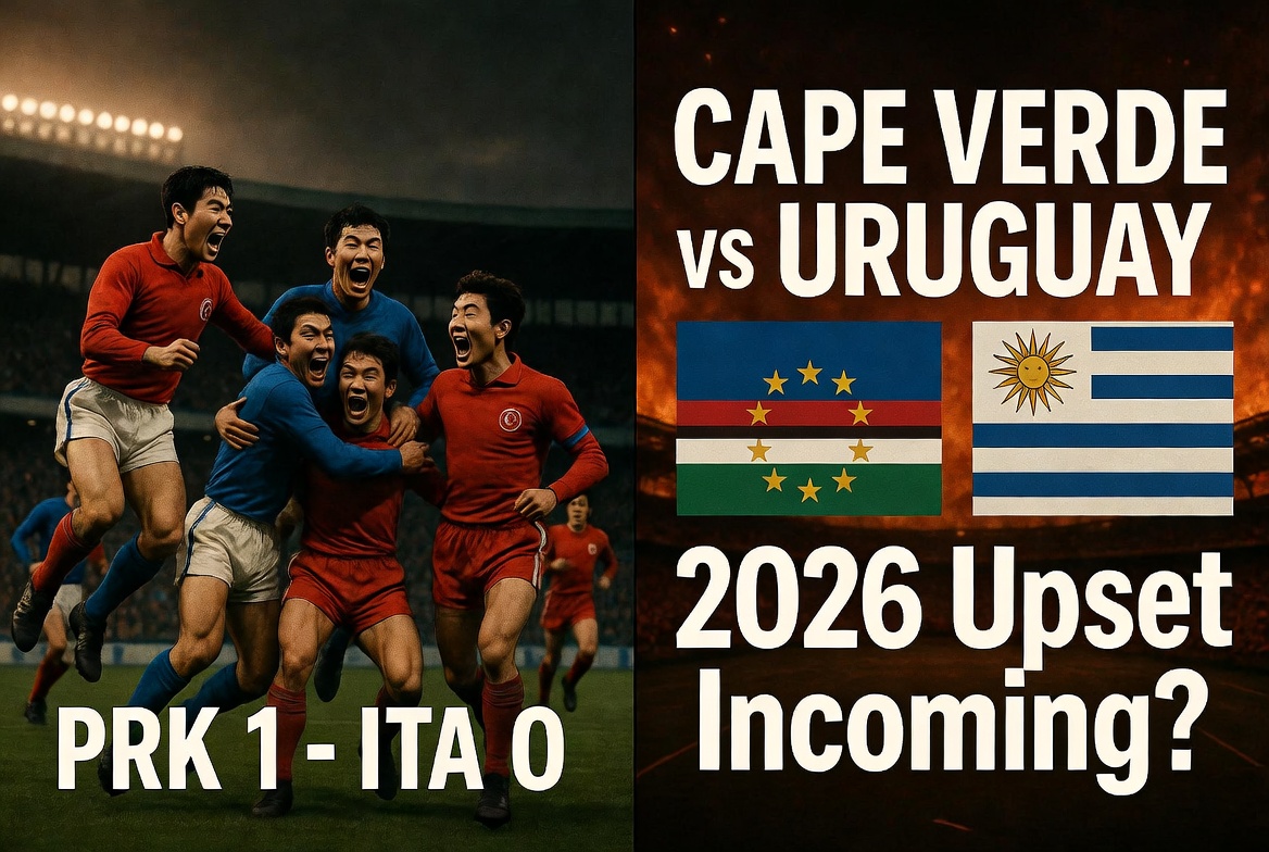 NELtheDev's tweet photo. 8/8 🇨🇻

1966: North Korea 1-0 Italy

Italy arrived in Chile expecting a routine qualification from the group stage.

They were European giants.

North Korea were complete unknowns on the global stage.

What followed was one of the most shocking results in World Cup history.

A disciplined, compact team punished Italy and eliminated them from the tournament.

It wasn’t just an upset.

It was a global football earthquake.

2026 Parallel: Cape Verde vs Uruguay

Every World Cup produces a nation that nobody sees coming.

Cape Verde could be that story.

A small nation with a growing European-based talent pool, built on intensity, organisation, and fearless defending.

Uruguay, as always, bring history, physicality, and tournament experience.

But in group-stage football, reputation means nothing if the rhythm of the game shifts early.

One moment of chaos.

One counterattack.

One set-piece.

That’s all it takes for history to repeat itself.

Could Cape Verde write the next impossible World Cup chapter? 👀