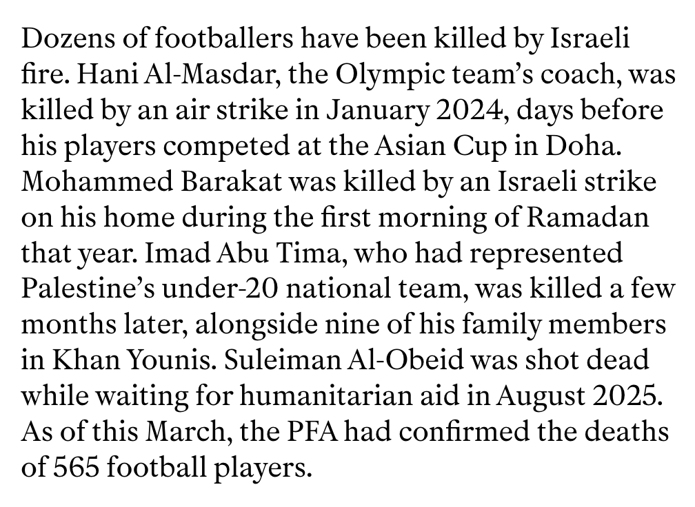Equatormag's tweet photo. As of this March, the Palestinian Football Association had confirmed the deaths of 565 football players https://t.co/4ph04QxzJW