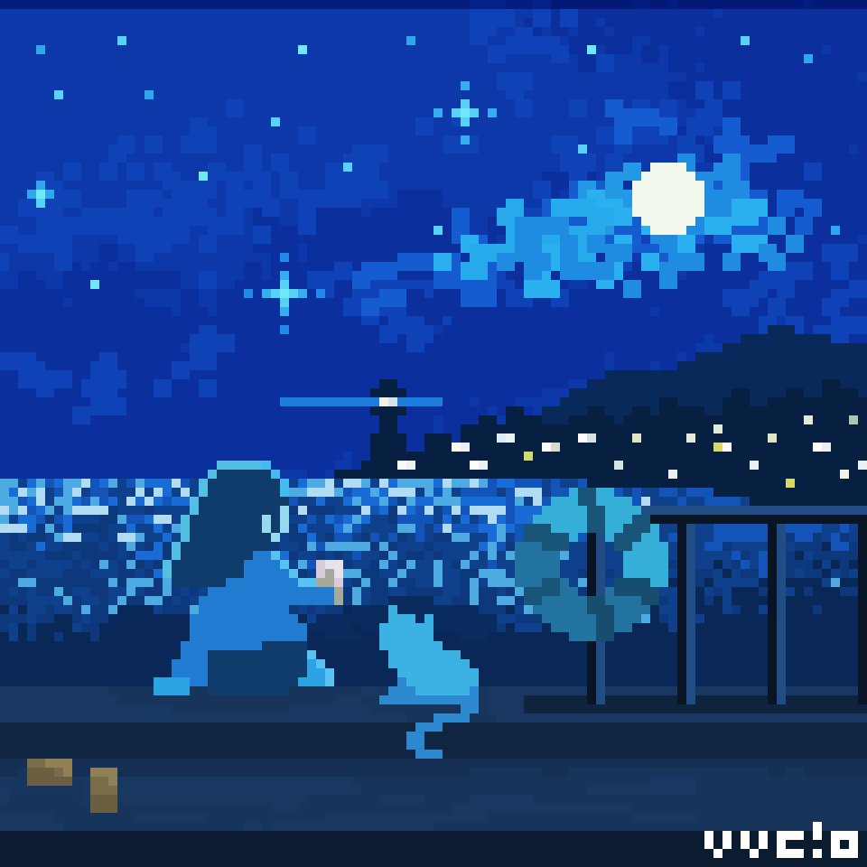 Vvco19O's tweet photo. 1人と1匹の月見酒

#ドット絵　#pixelart https://t.co/a6naX5OYPL