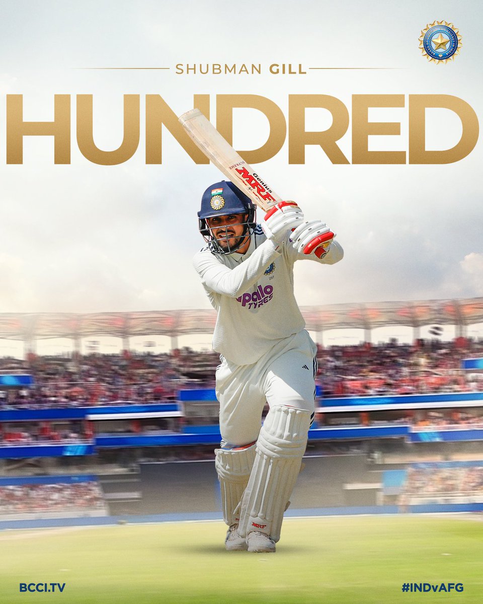 BCCI's tweet photo. Leading by example in the whites 💯

Captain Shubman Gill brings up his 1️⃣1️⃣th Test century with a brilliant knock in New Chandigarh 👏👏

Updates ▶️ https://t.co/Au50EfVM30

#TeamIndia | #INDvAFG | @IDFCFIRSTBank | @ShubmanGill https://t.co/8sHPiFqyKu