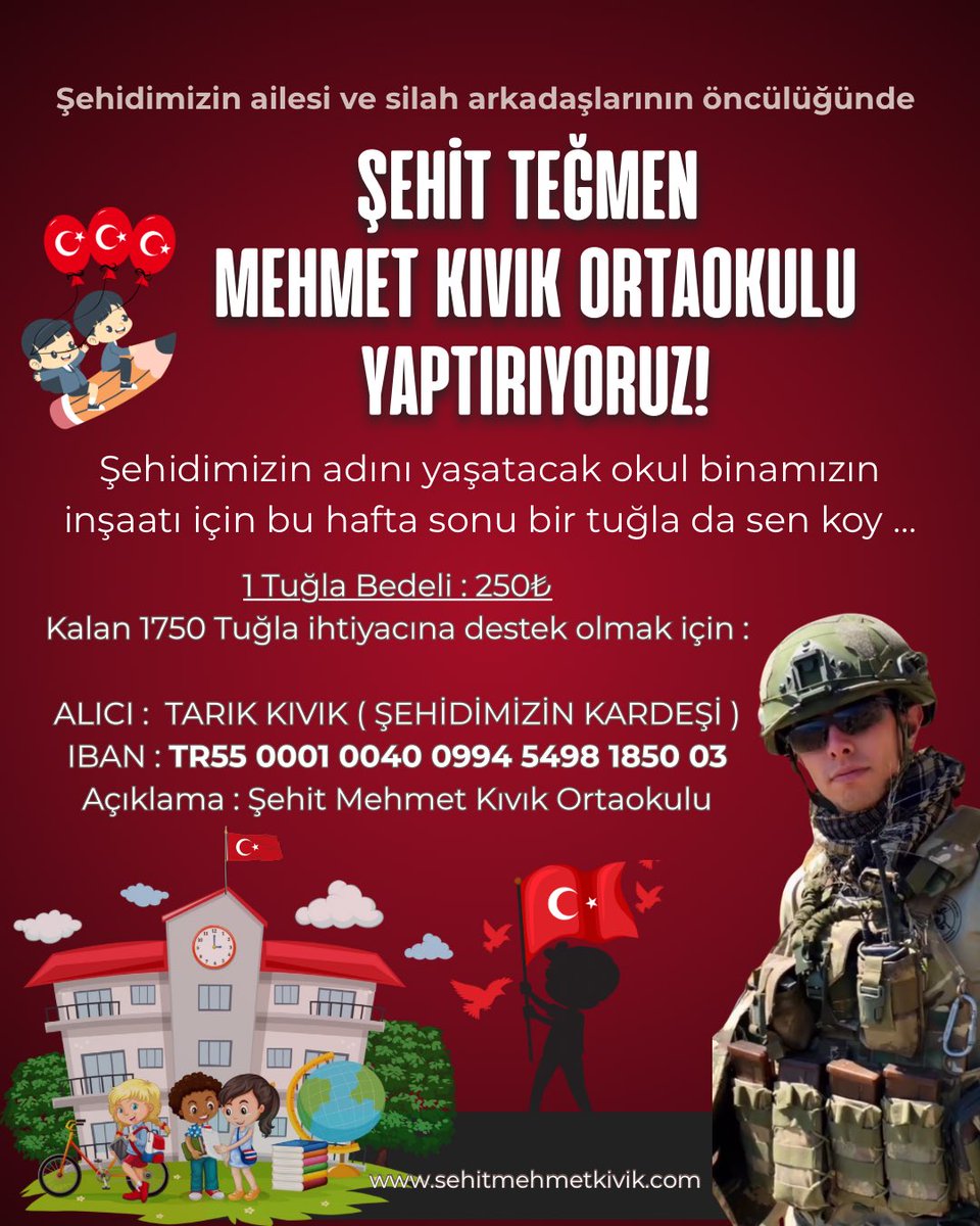 tegmenmkivik's tweet photo. Tamamlanma durumu %63 ⏳

Şehit Devremiz Teğmen Mehmet Kıvık adına Aşağı Kesmekaya Mahallesine yaptırdığımız ortaokul için desteklerinizi bekliyoruz.

19 Haziran doğum günü, birlikte kutlu bir eser dikerek adını daim kılalım.

https://t.co/ZNme5OlAOa https://t.co/EGbQz6QE83