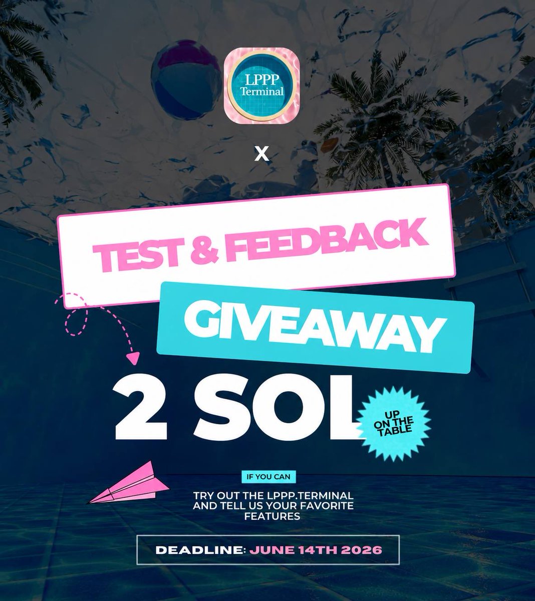 LarryPinkPool's tweet photo. LPPP. TRADE Terminal Bounty!

We want your feedback!

Try out the https://t.co/Ya8RGw9Mcl Terminal and tell us what feature you like most, why and what can improve.

Prizes:
1 Winner - 1 SOL
4 Winners - 0.25 SOL each

To qualify:
-Complete a minimum of 10
transactions from your owner wallet.
-Submit your feedback here: https://t.co/3I3zT6wijA
-Like & retweet this post
-Comment & tag 2 friends 

We will track qualifying owner wallets and select the winners. The drawing will be recorded, and prizes will be sent directly to the winning wallets.

Winners will be chosen on Friday,
June 14.
Only your main connected owner
wallet will be eligible.
https://t.co/Ya8RGw9Mcl

Good luck and happy trading!