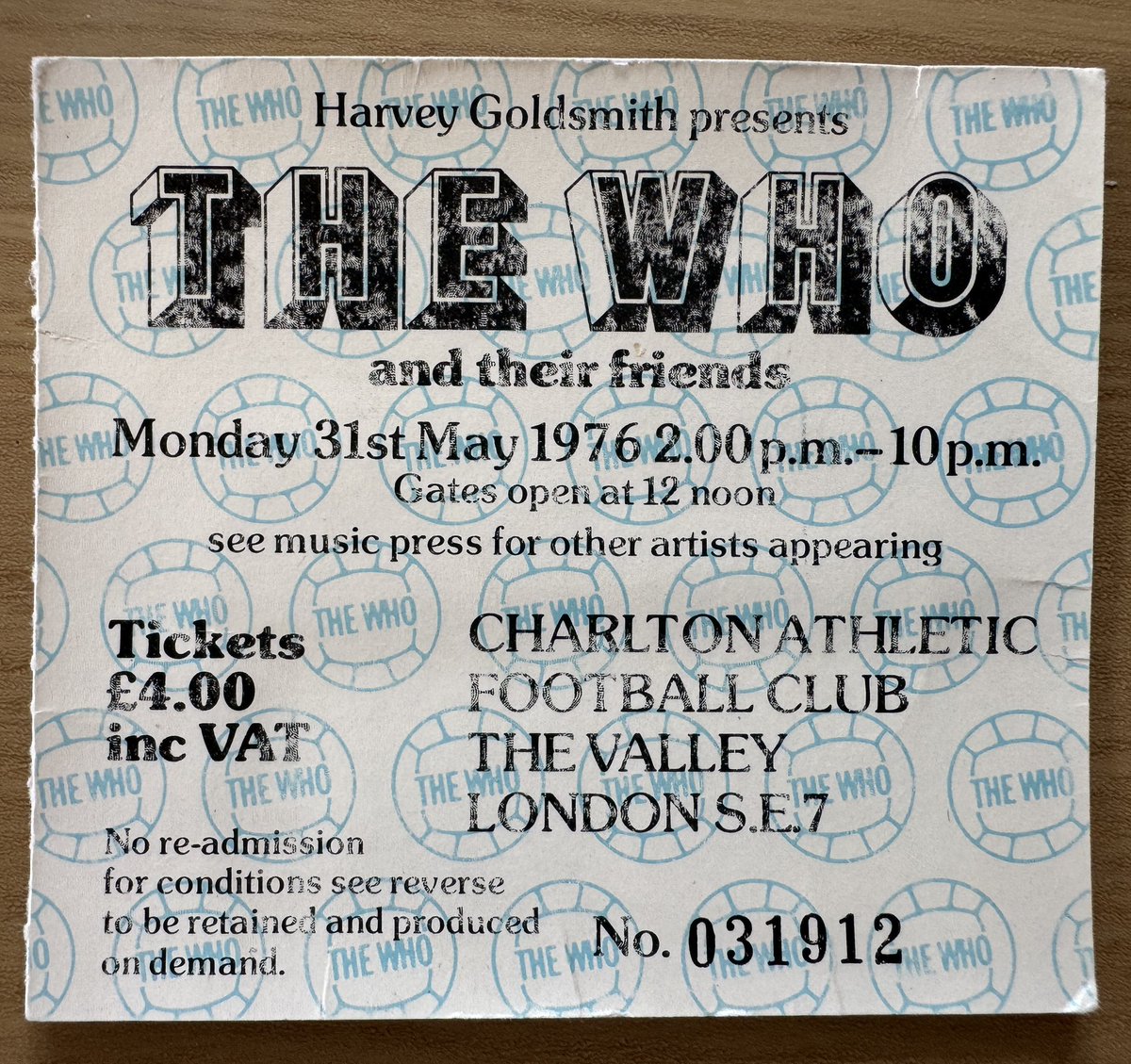 DylanWhite16's tweet photo. In my continuing series…. 50 years ago on 31st May I saw The Who at Charlton for the second time:) I can remember it rained and was packed solid also some idiot climbed up the floodlight tower which meant The Who couldn’t go on until he came down which he finally did:) https://t.co/TbZmbtmlBH